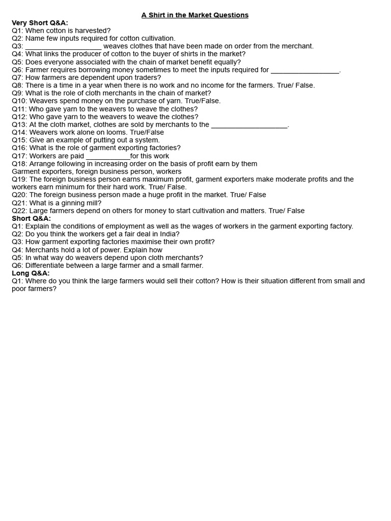 A Shirt in The Market Questions | PDF