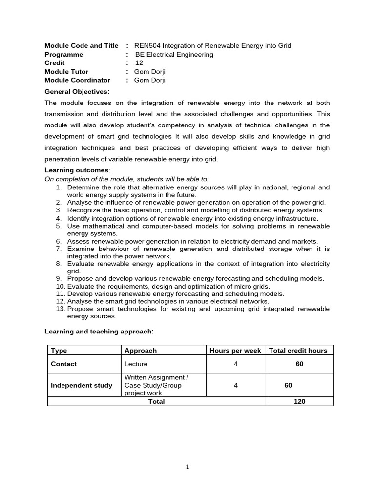 Renewable Energy Grid Integration Module | PDF | Distributed Generation ...