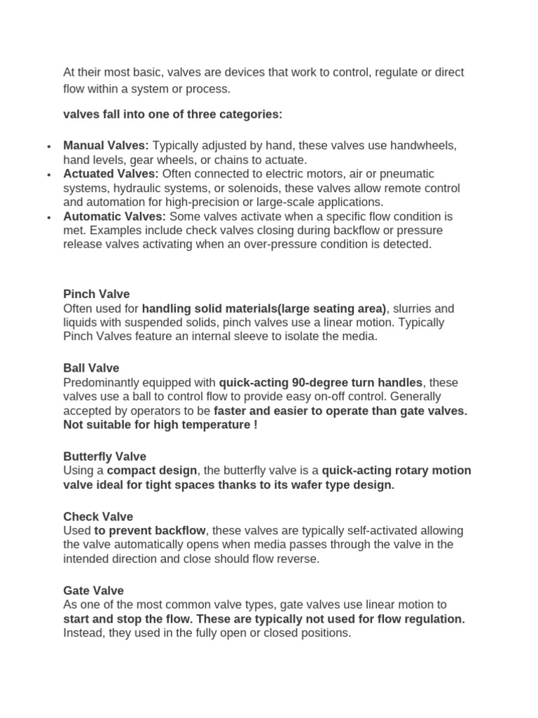 Types of Valves: A Comprehensive Guide | PDF | Valve | Hydraulics