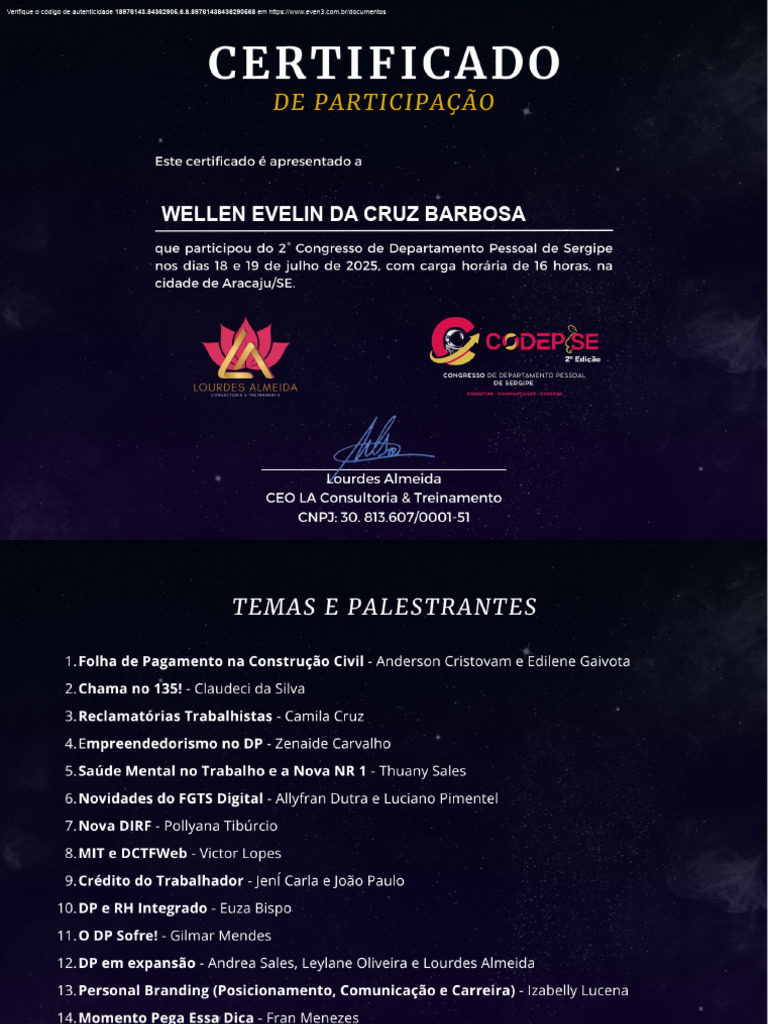 Certificado CODEP:SE 2025 | PDF