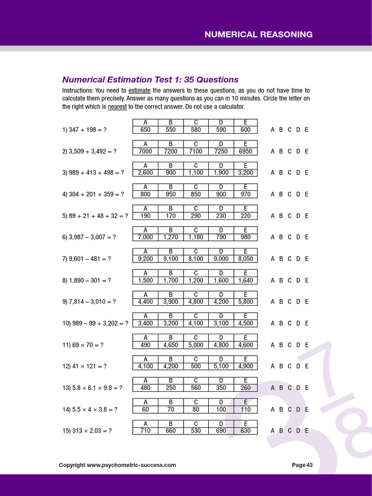 Numerical Reasoning Estimation Tests | PDF | Volume | Metrology