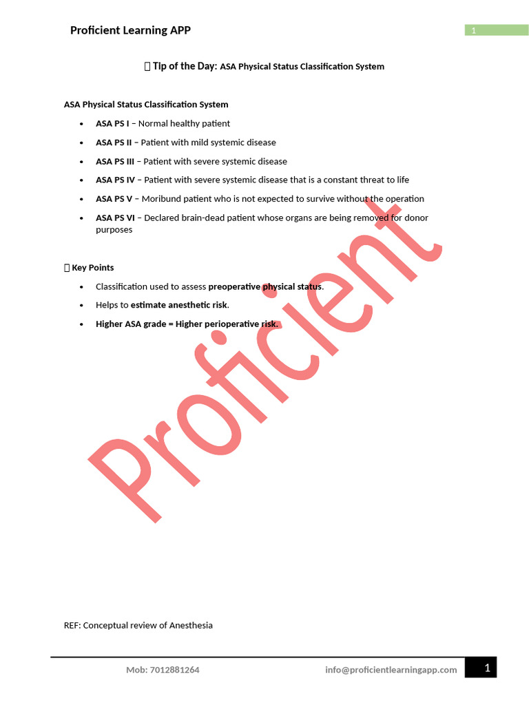 ASA Physical Status Classification Guide | PDF
