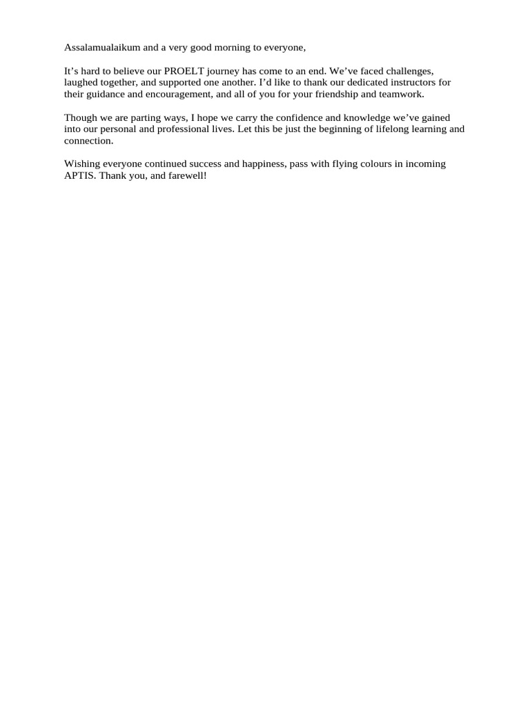 Farewell Message from PROELT Journey | PDF
