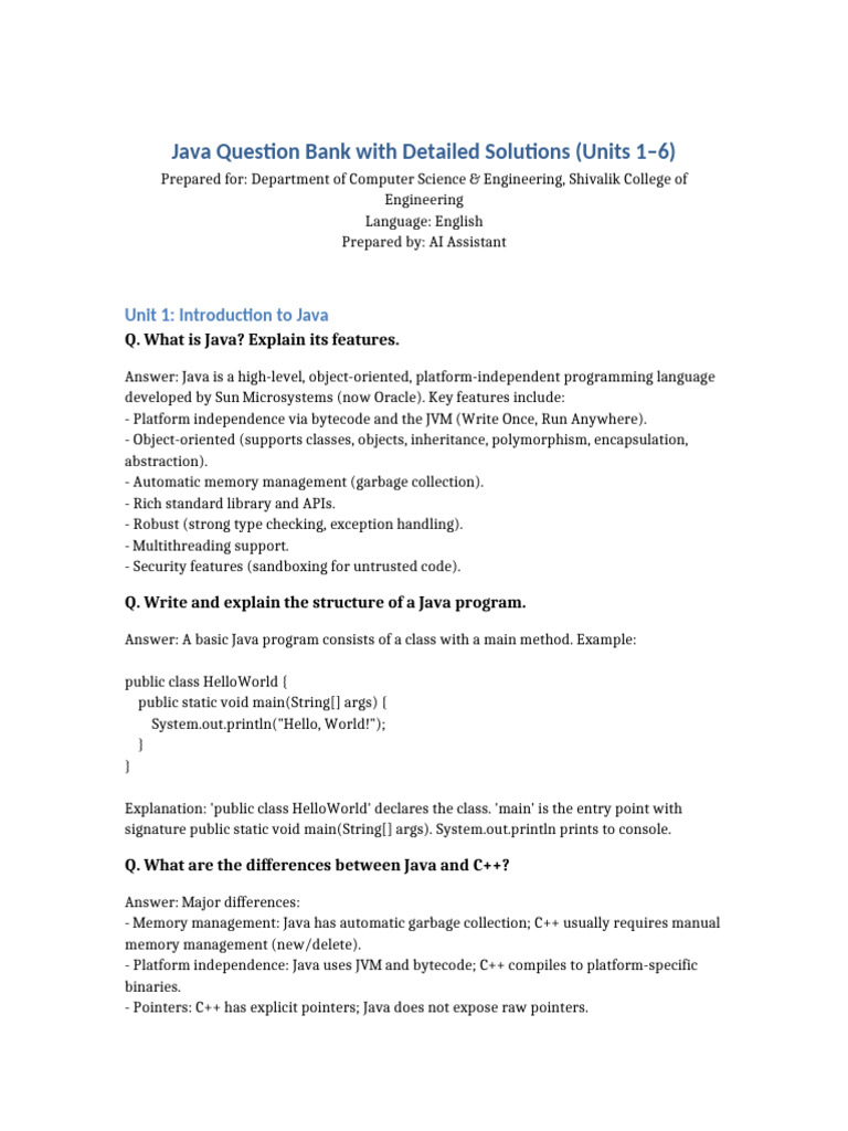 Java Question Bank Solutions Units1-6 Detailed | PDF | Method (Computer ...