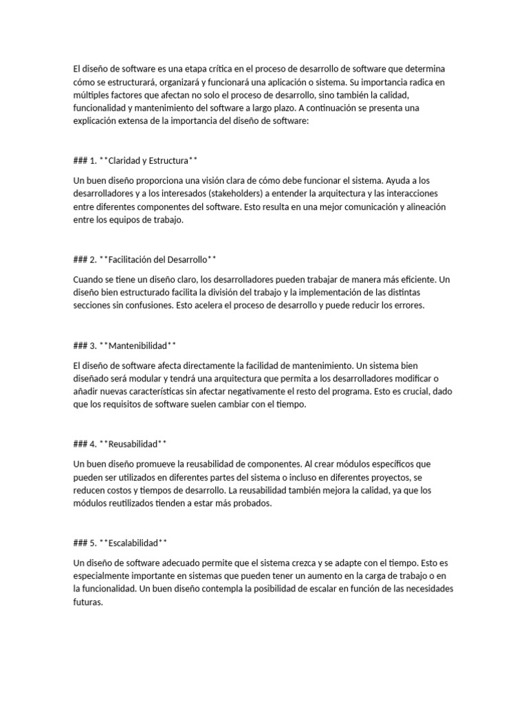 Importancia del Diseño de Software | PDF | Software | Ingeniería de ...