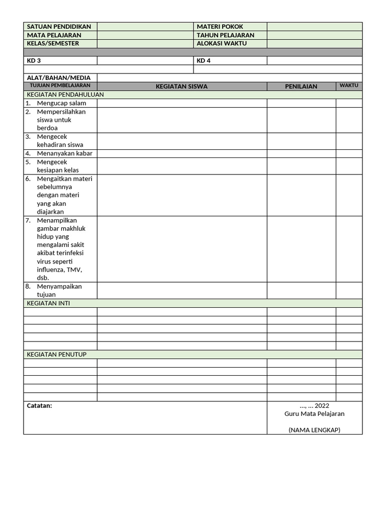 Rpp Microteaching 1 Lembar | PDF