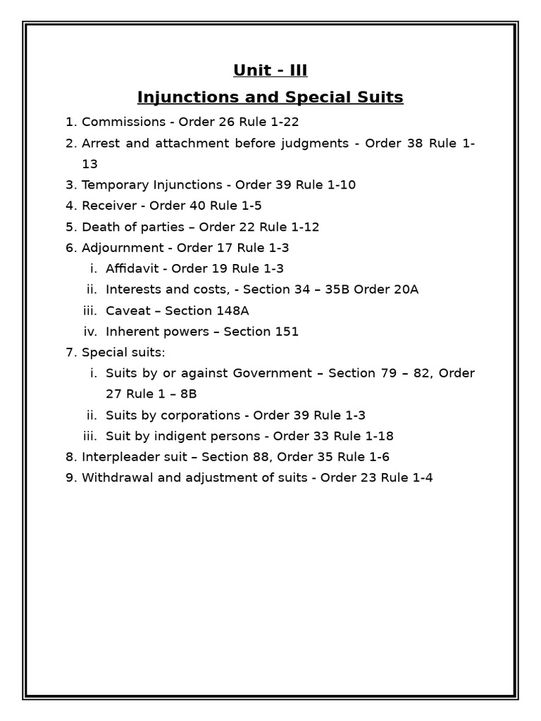 Injunctions and Special Suits Overview | PDF | Injunction | Lawsuit