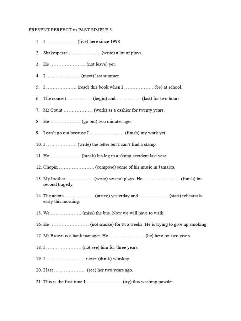 Present Perfect vs Past Simple Exercises | PDF