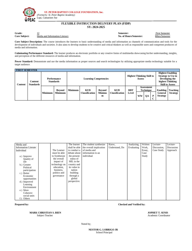 Flexible Instruction Delivery Plan | PDF | Learning | Information Literacy