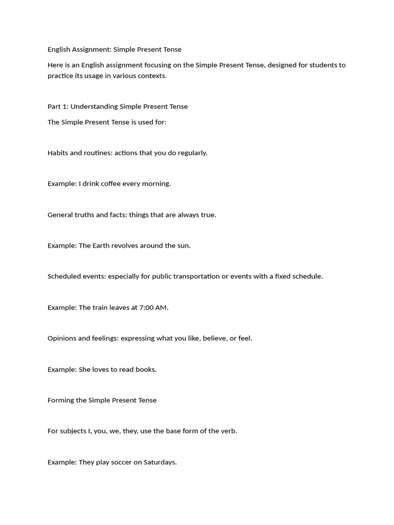 Simple Present Tense English Assignment | PDF | Verb | English Language