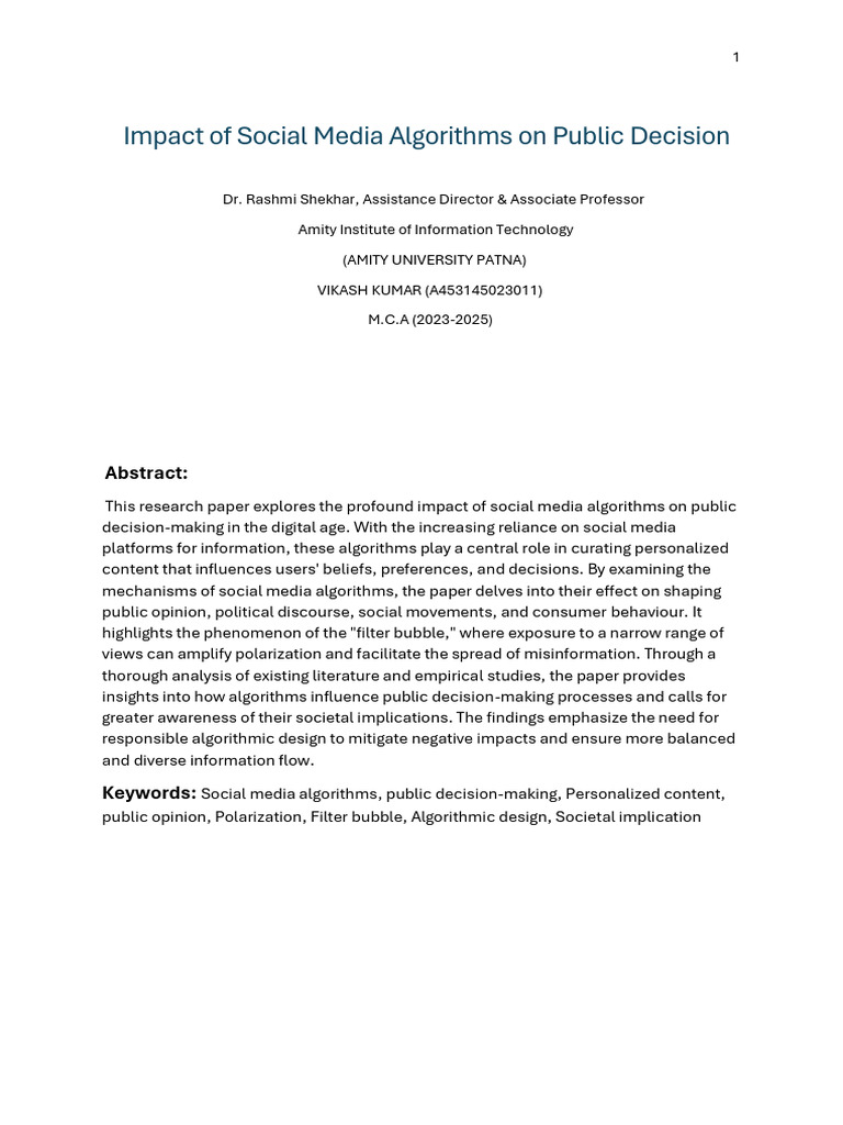 Social Media Algorithms' Impact on Decisions | PDF | Social Psychology ...