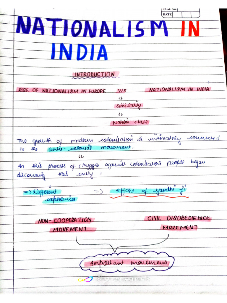 Class 10 History Nationalism in India Handwriten Notes | PDF