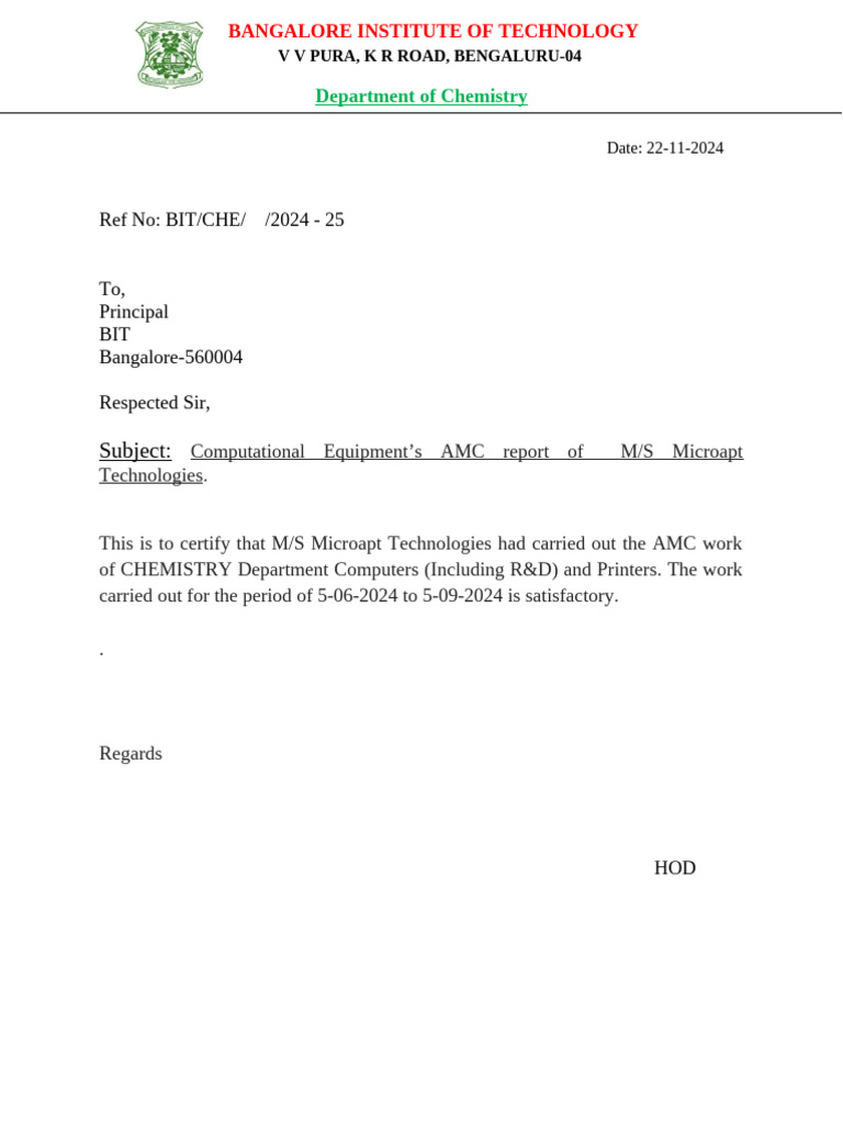 AMC Report for Chemistry Dept. Equipment | PDF