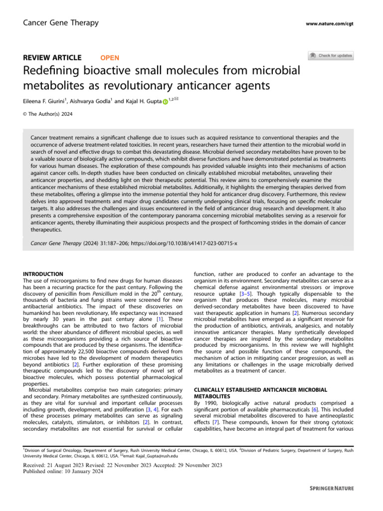 Microbial Metabolites as Anticancer Agents | PDF | Chemotherapy | Cell ...