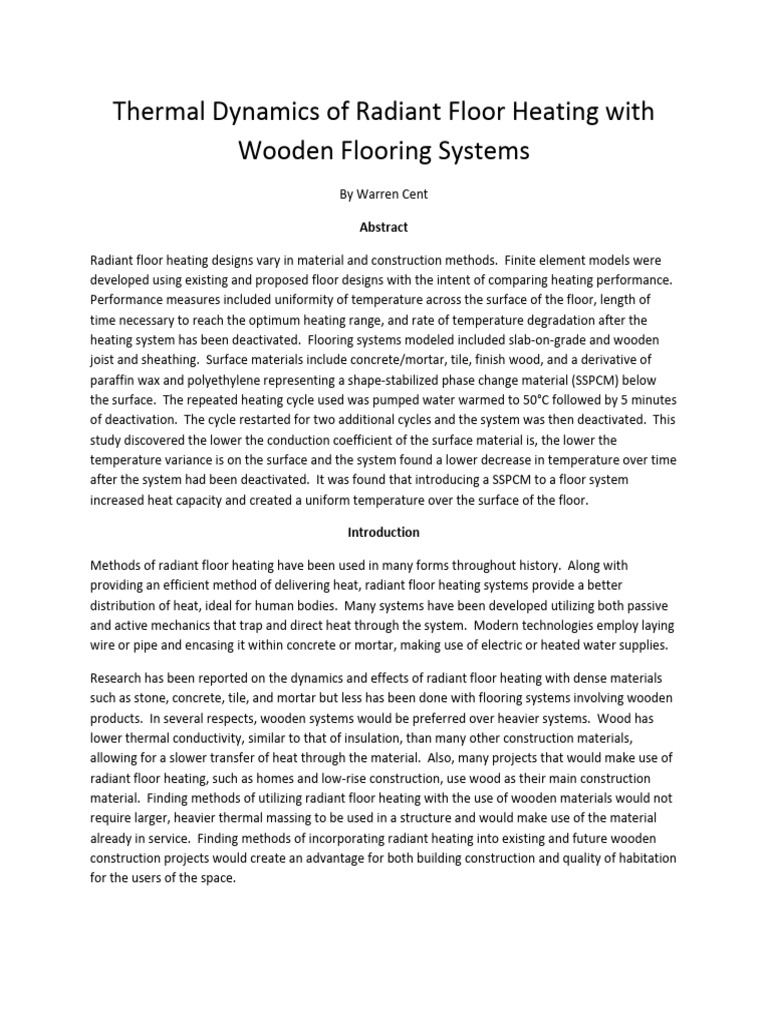Thermal Dynamics of Radiant Floor Heating With Wooden Flooring Systems ...