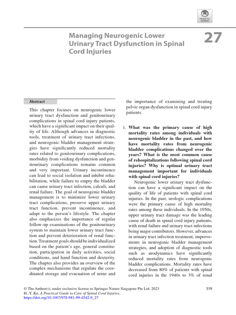 Managing Neurogenic Lower Urinary Tract Dysfunction in Spinal Cord ...