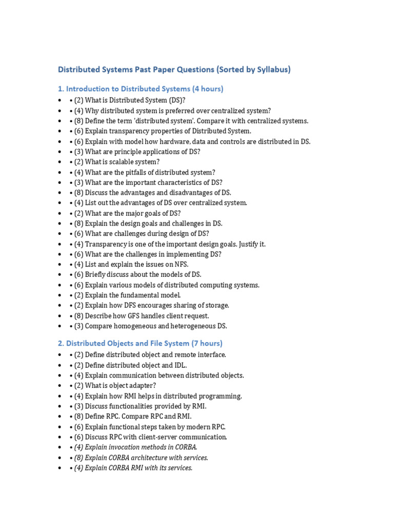Distributed Systems Exam Questions Guide | PDF | Common Object Request ...