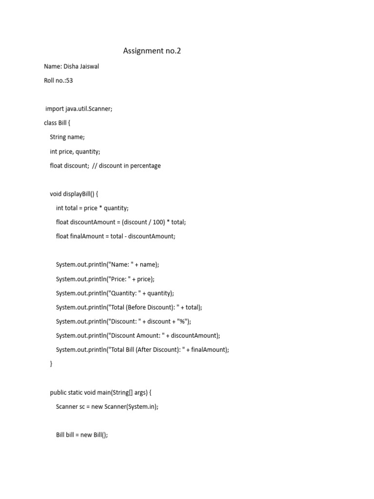 Java Bill Calculation Program | PDF