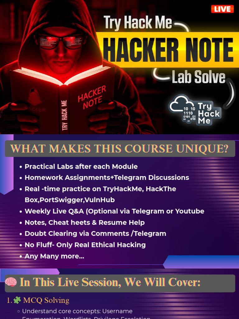Hackernote Lab Live Session PPT by Cybermindspace | PDF | Sudo | Cybercrime