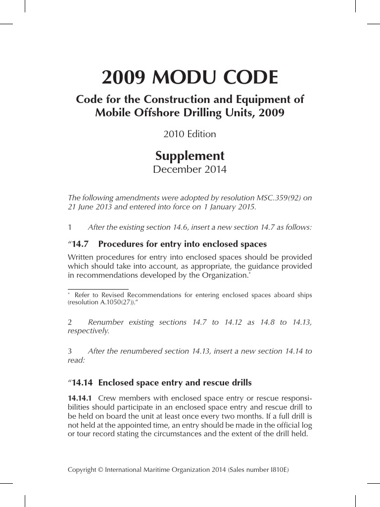 2009 MODU Code Amendments Summary | PDF