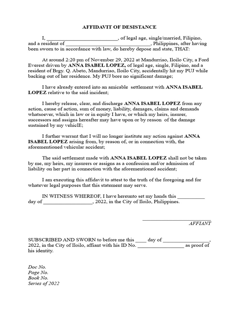 Affidavit of Desistance Template | PDF
