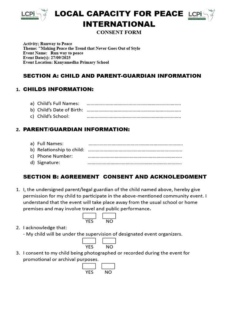 Runway to Peace Consent Form | PDF