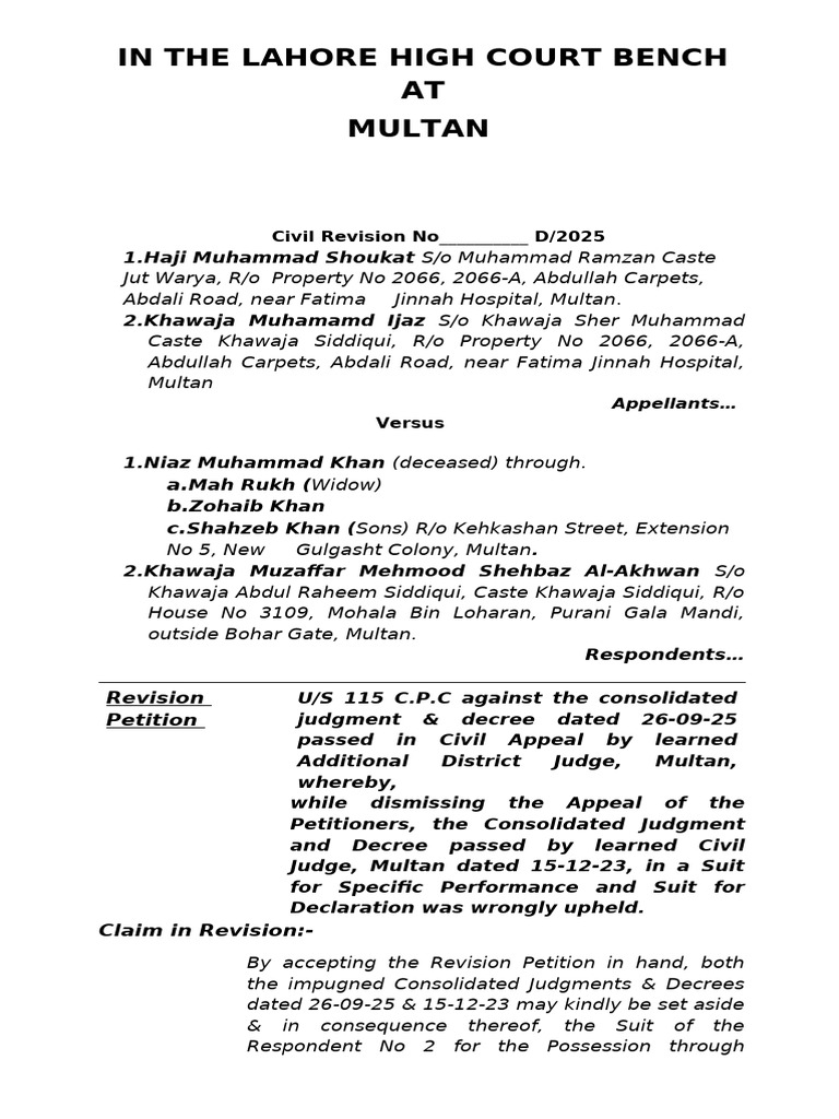 Lahore High Court Civil Revision Case | PDF | Lawsuit | Legal Remedy