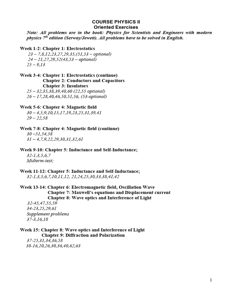 Physics II Course Exercises Overview | PDF | Inductance | Magnetic Field