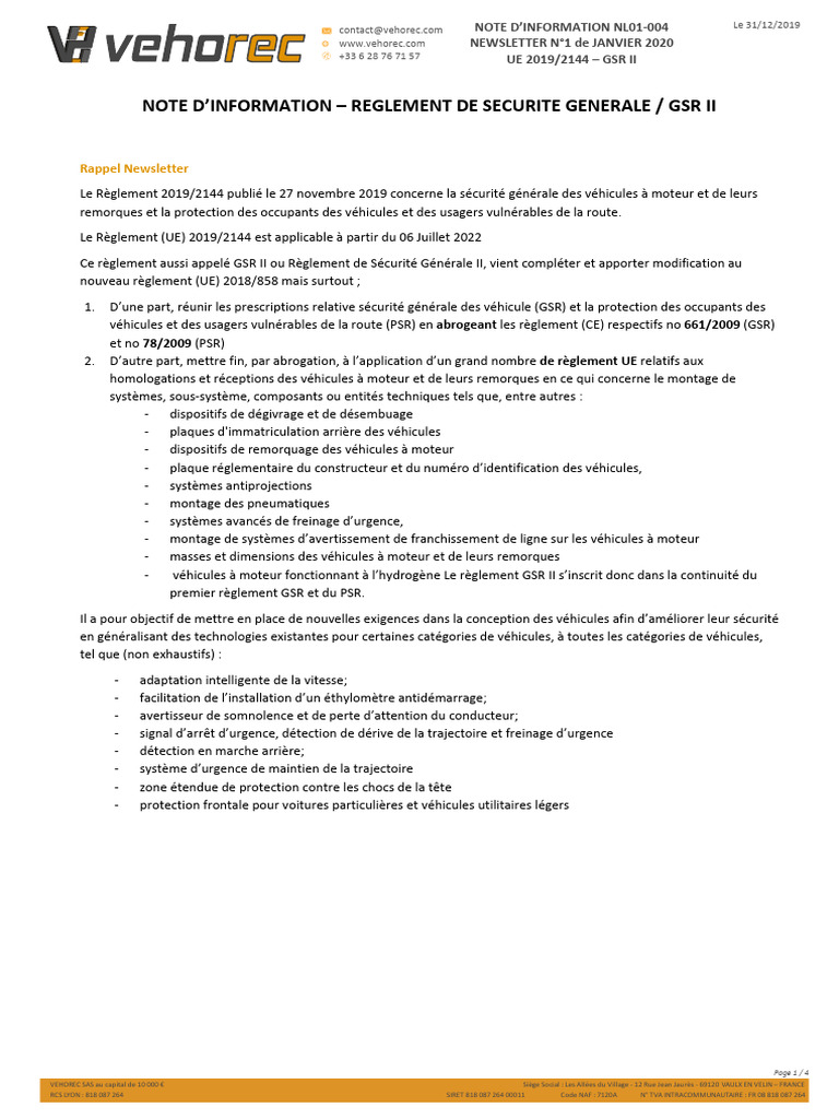 Règlement GSR II : Sécurité des véhicules | PDF | Véhicules | Voitures