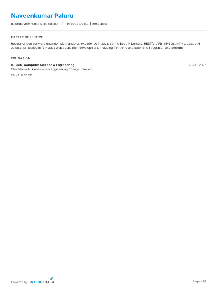 Software Engineer Resume - Naveenkumar Paluru | PDF