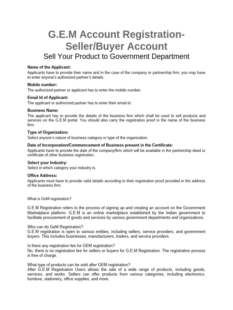 G.E.M Registration Guide for Sellers/Buyers | PDF