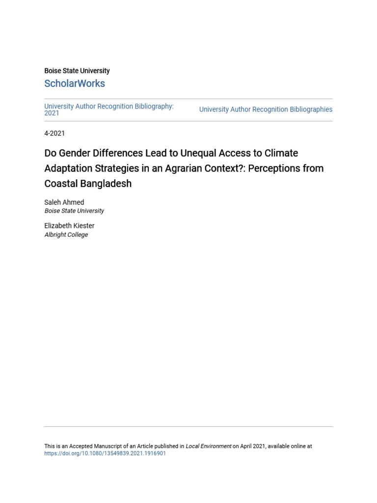 Gender and Climate Adaptation in Bangladesh | PDF | Agriculture ...