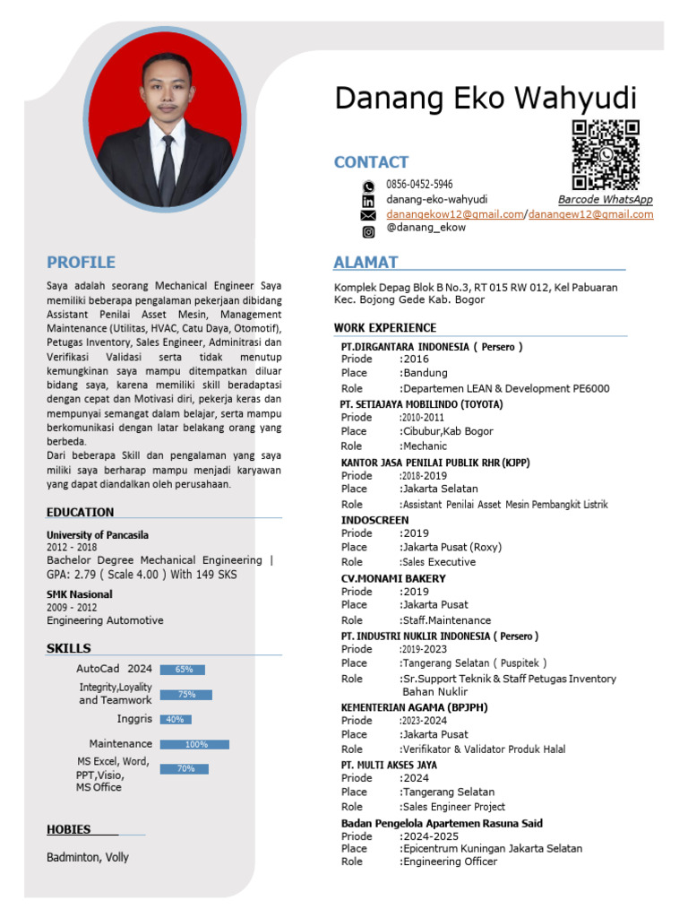 Profil dan Pengalaman Mechanical Engineer | PDF