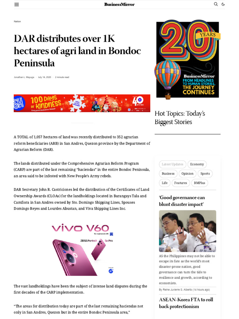 DAR Distributes Over 1K Hectares of Agri Land in Bondoc Peninsula ...