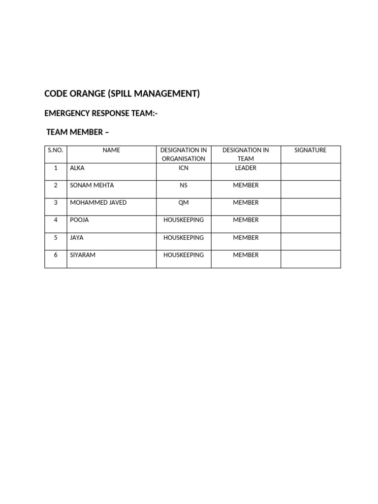 Code Orange Spill Management Team | PDF