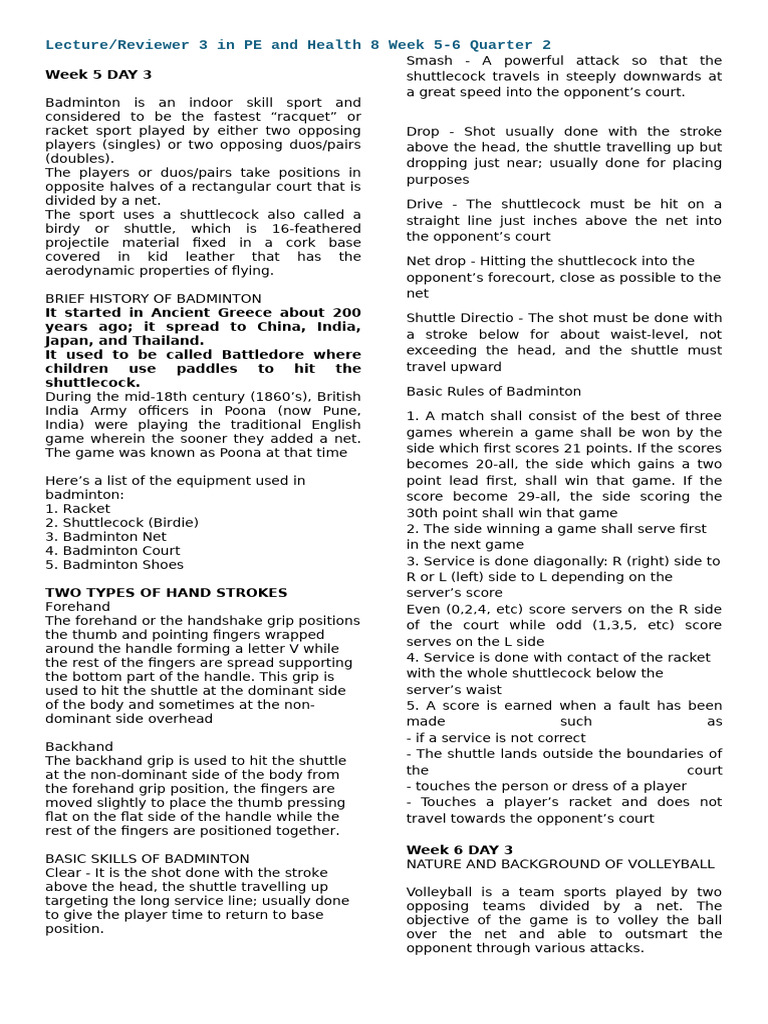 Badminton and Volleyball Basics Guide | PDF | Volleyball | Summer Sports