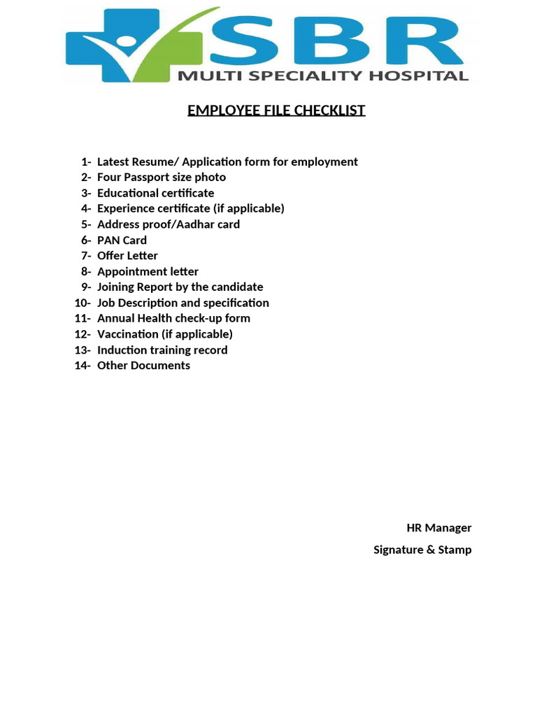 Employee File Checklist for HR | PDF