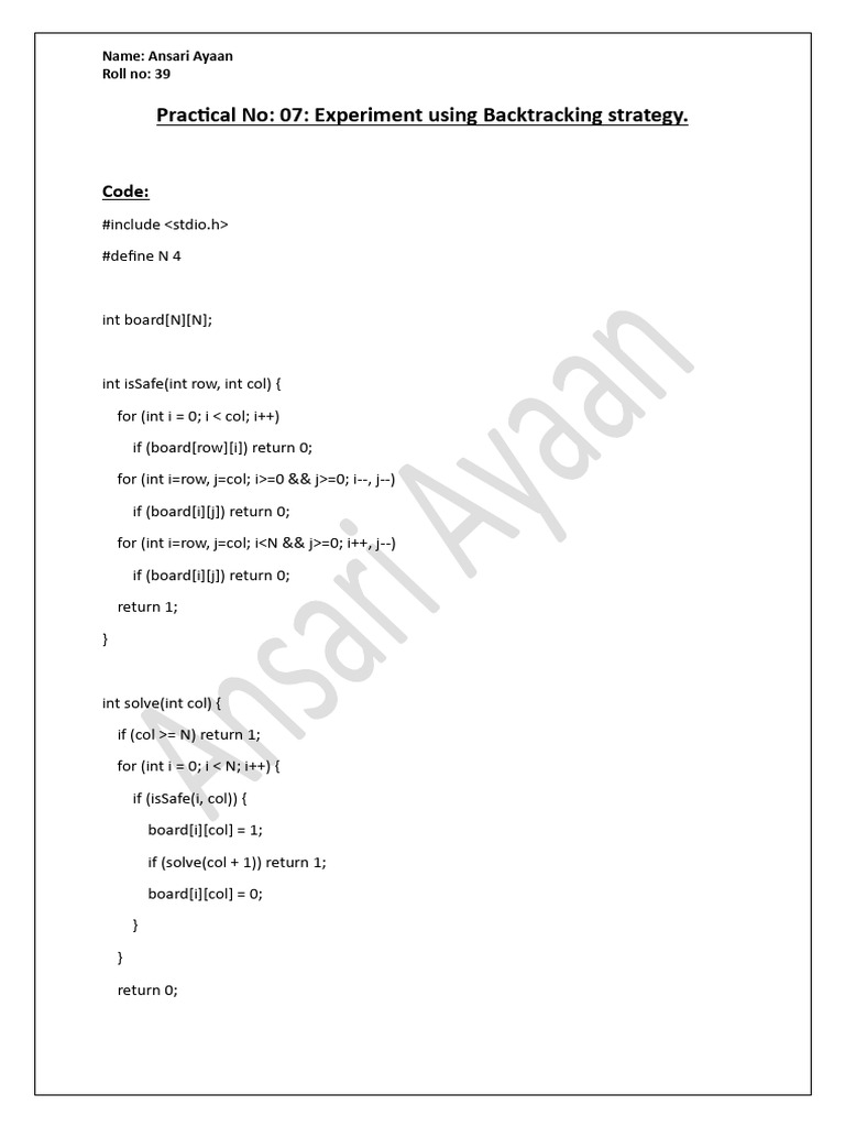 Backtracking Strategy Experiment Code | PDF
