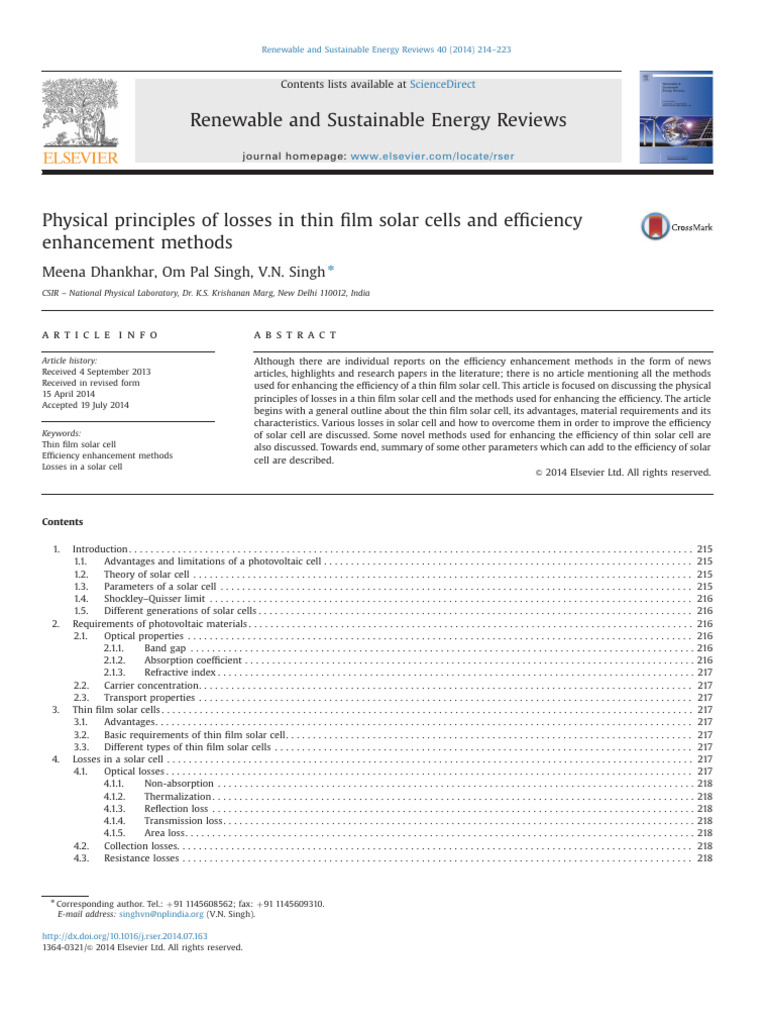 Enhancing Thin Film Solar Cell Efficiency | PDF | Band Gap | Solar Cell