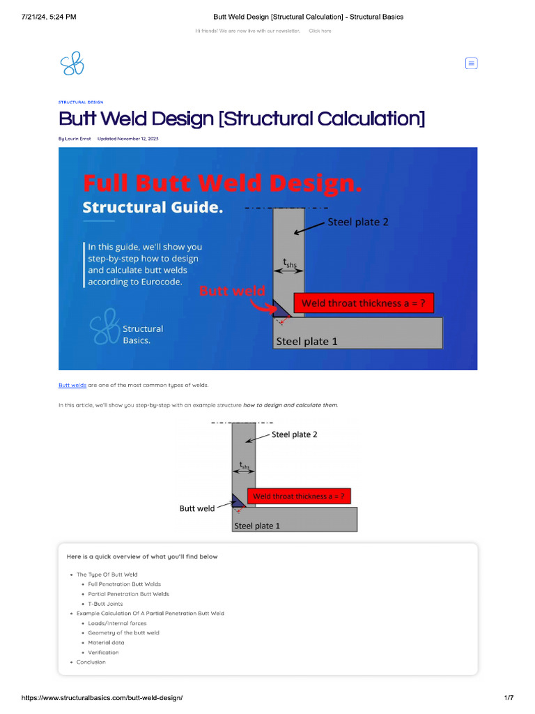 Butt Weld Design (Structural Calculation) - Structural Basics | PDF