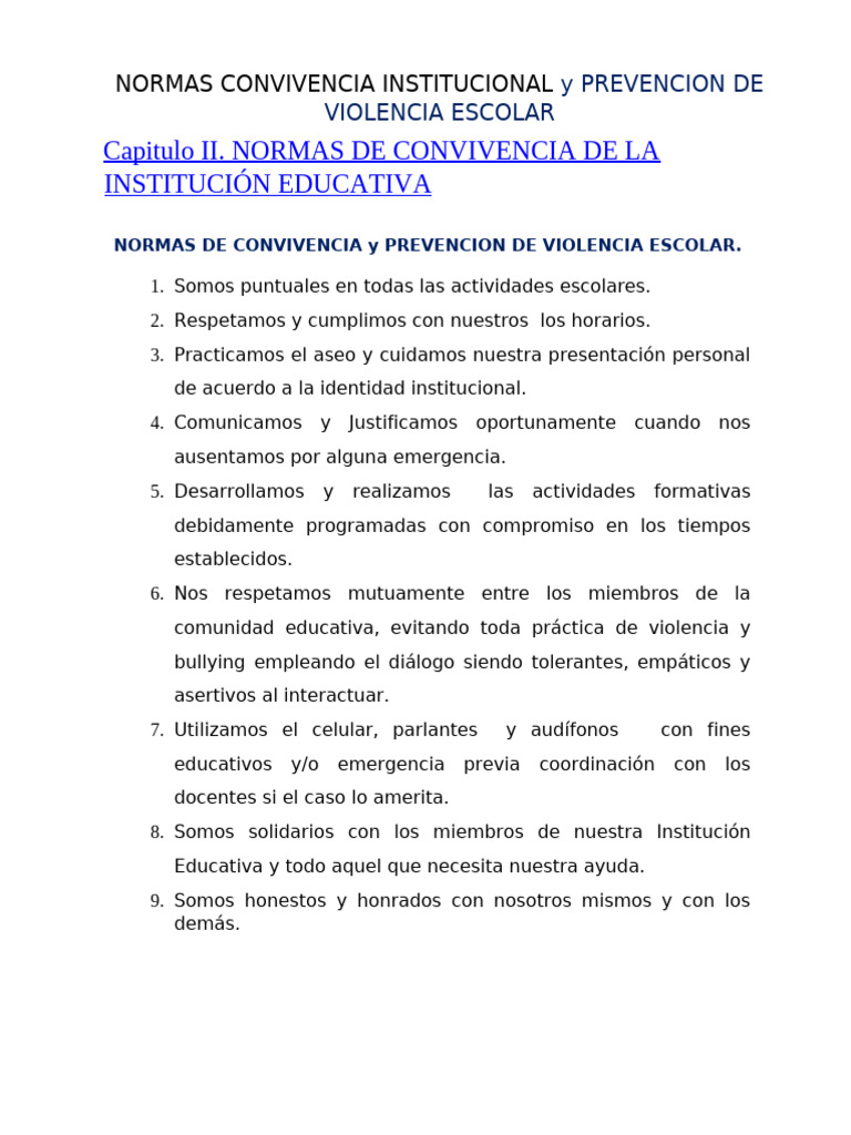 Normas de Convivencia y Prevencion de Violencia Escolar | PDF