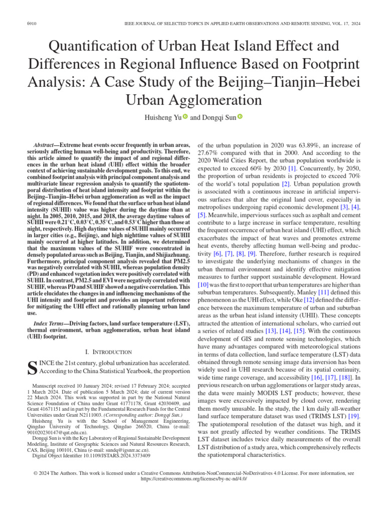 Quantification of Urban Heat Island Effect and Differences in Regional ...