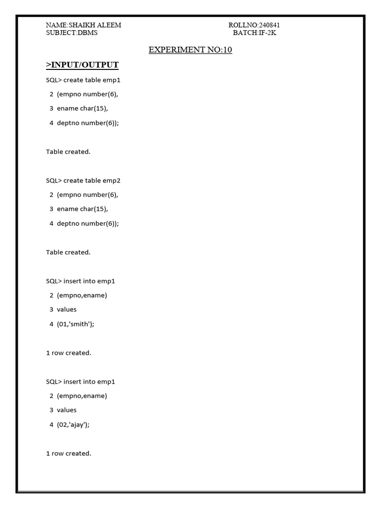 SQL Operations: Union, Intersect, Minus | PDF