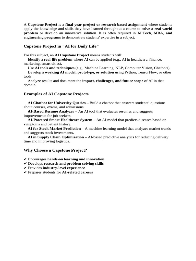 AI Capstone Project Ideas for Students | PDF
