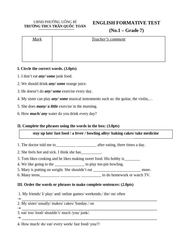 Grade 7 English Formative Test 1 | PDF