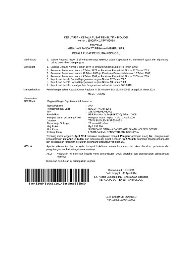 Draft SK Pangkat 2c | PDF