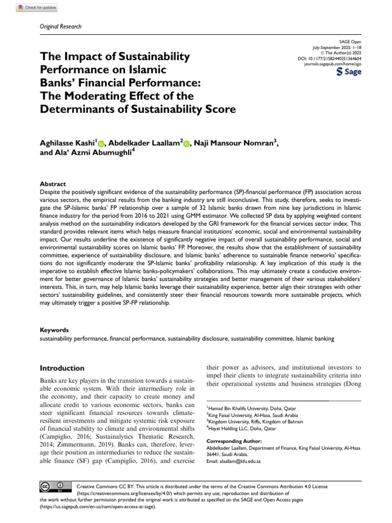 Kashi Et Al 2025 The Impact of Sustainability Performance On Islamic ...