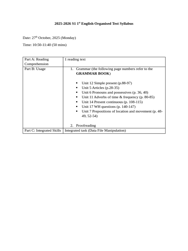 2025 English Test Syllabus Overview | PDF