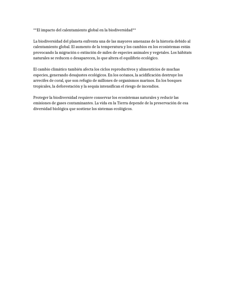 El Impacto Del Calentamiento Global en La Biodiversidad | PDF