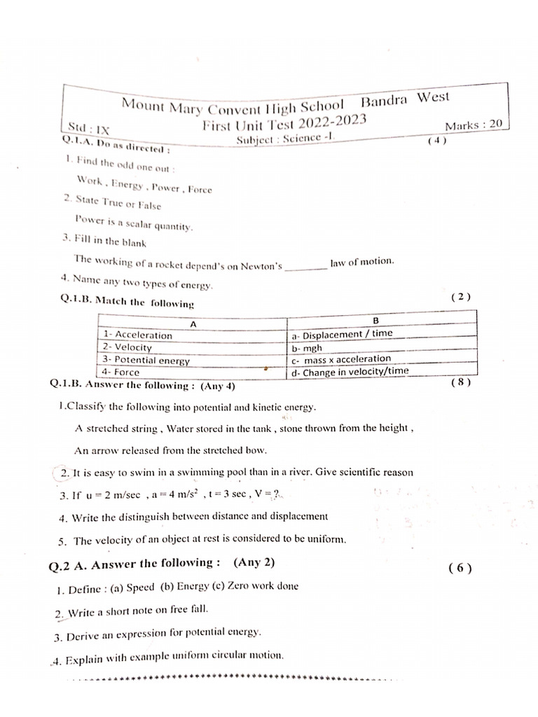Practice Papers Sc1 & Sc2.9std. | PDF